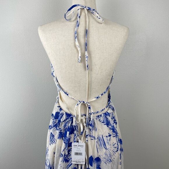 NWT Free People White and Blue Tropical Halter Top Dress Size XS - Picture 6 of 8